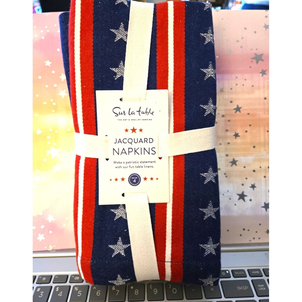 Sur La Table Stars Stripes Jacquard Napkins Set of 4 Red White Blue 100% Cotton